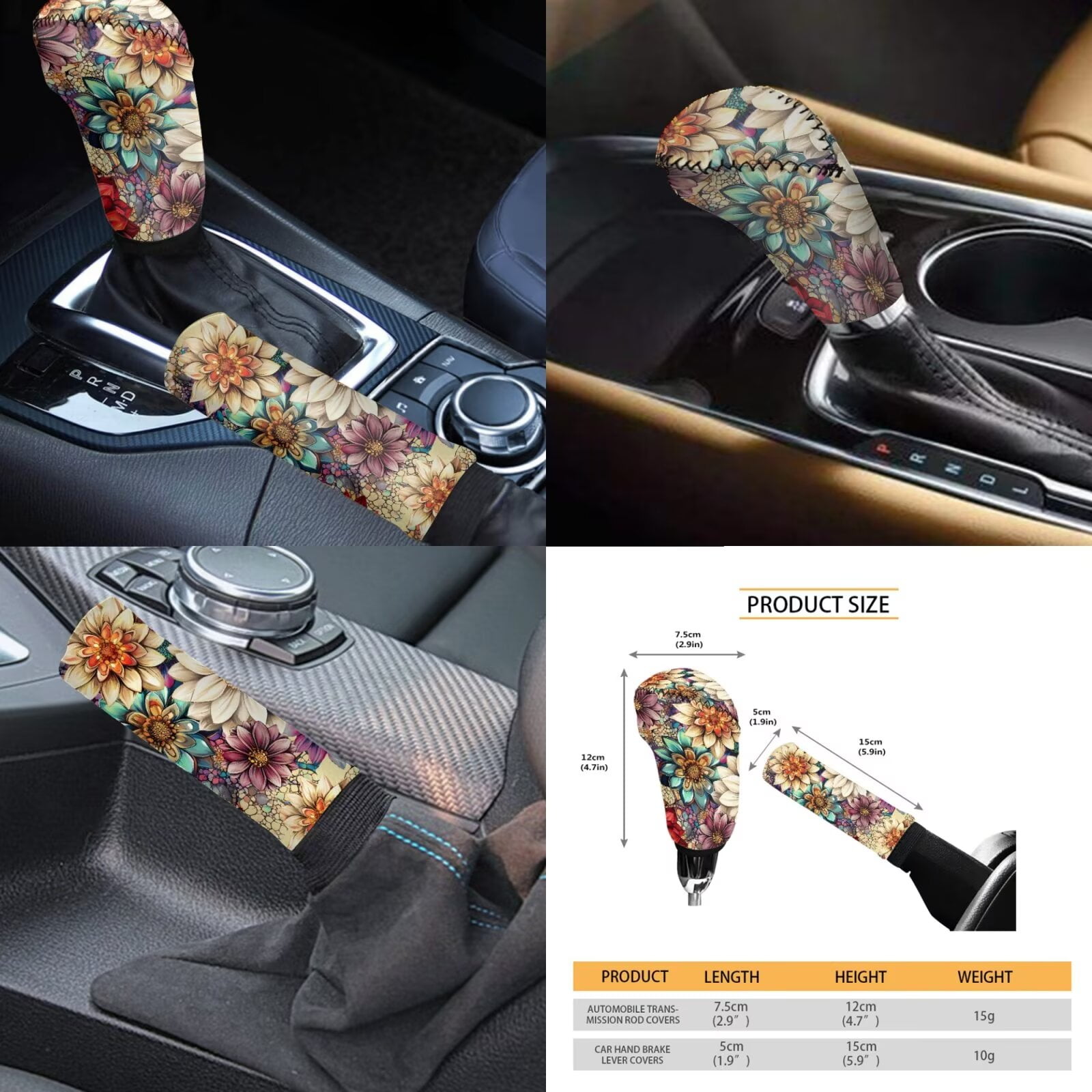 Garronmavis Auto Seat Cover with Headrest Cover Cup Coasters Handbrake Gear Shift Sleeve and Lanyaeds Key Chain Boho Flower Dahlia Fashion Fit Most Cars for Women 11-Pieces Interior Car Accessories