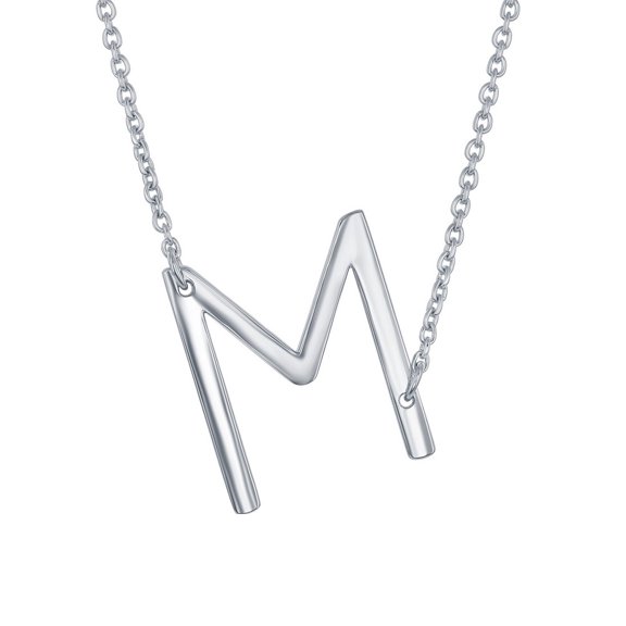 iJewelry2 Sterling Silver Sideways Letter M Initial Pendant Chain Necklace 18''