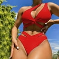 thumbnail image 2 of KaLI_store Plus Size Swimsuit for Women Women's High Waisted Bandeau Bikini Set,Fashion Puff Sleeve Swimwear Set Bathing Suits Red,S, 2 of 5