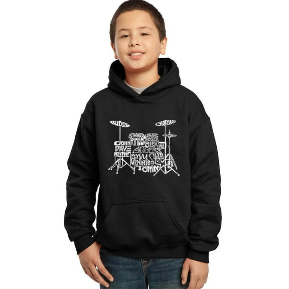 LA Pop Art Boy's Word Art Hooded Sweatshirt - Drums