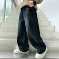 thumbnail image 4 of CAICJ98 Boy Baggy Jeans Y2K Straight Wide Leg Denim Pants Kids Casual Elastic Waist Loose Trousers Pockets Streetwear Jeans for Boys (Blue,15-16 Years), 4 of 6