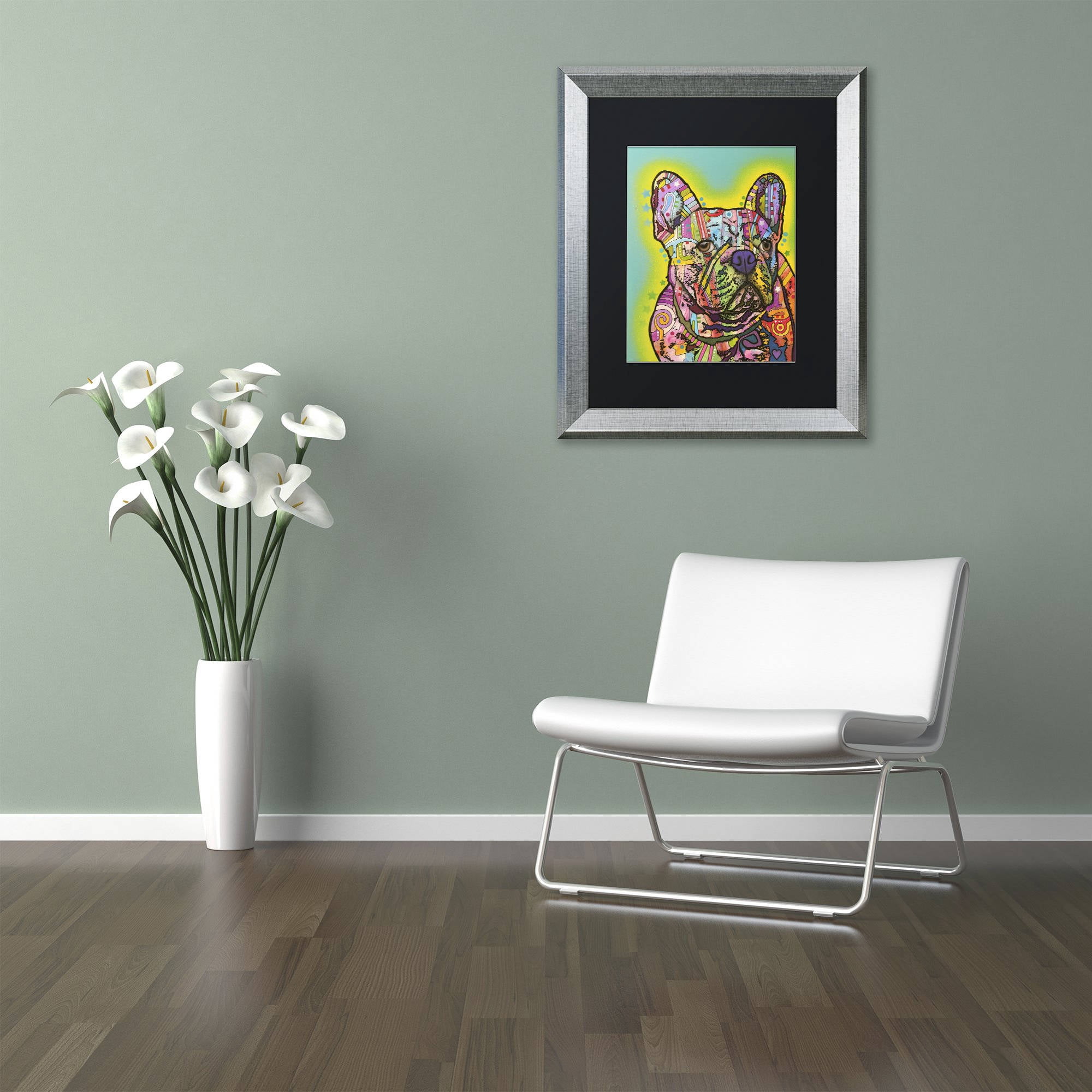 Trademark Fine Art "French Bulldog III" Canvas Art by Dean Russo, Black Matte, Silver Frame
