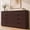 Walnut Brown, variant on Hvoonc 54.5" Wide 6 Drawer Dresser for Bedroom with Faux Marble Top, Modern Curved-Corner Fluted Oak Storage Cabinet