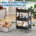 thumbnail image 5 of Heavy Duty Rolling Cart, Mesh Utility Storage Cart with Lockable Wheels for Kitchen, Bathroom, Office, 3-Tier Metal, Black, 5 of 5