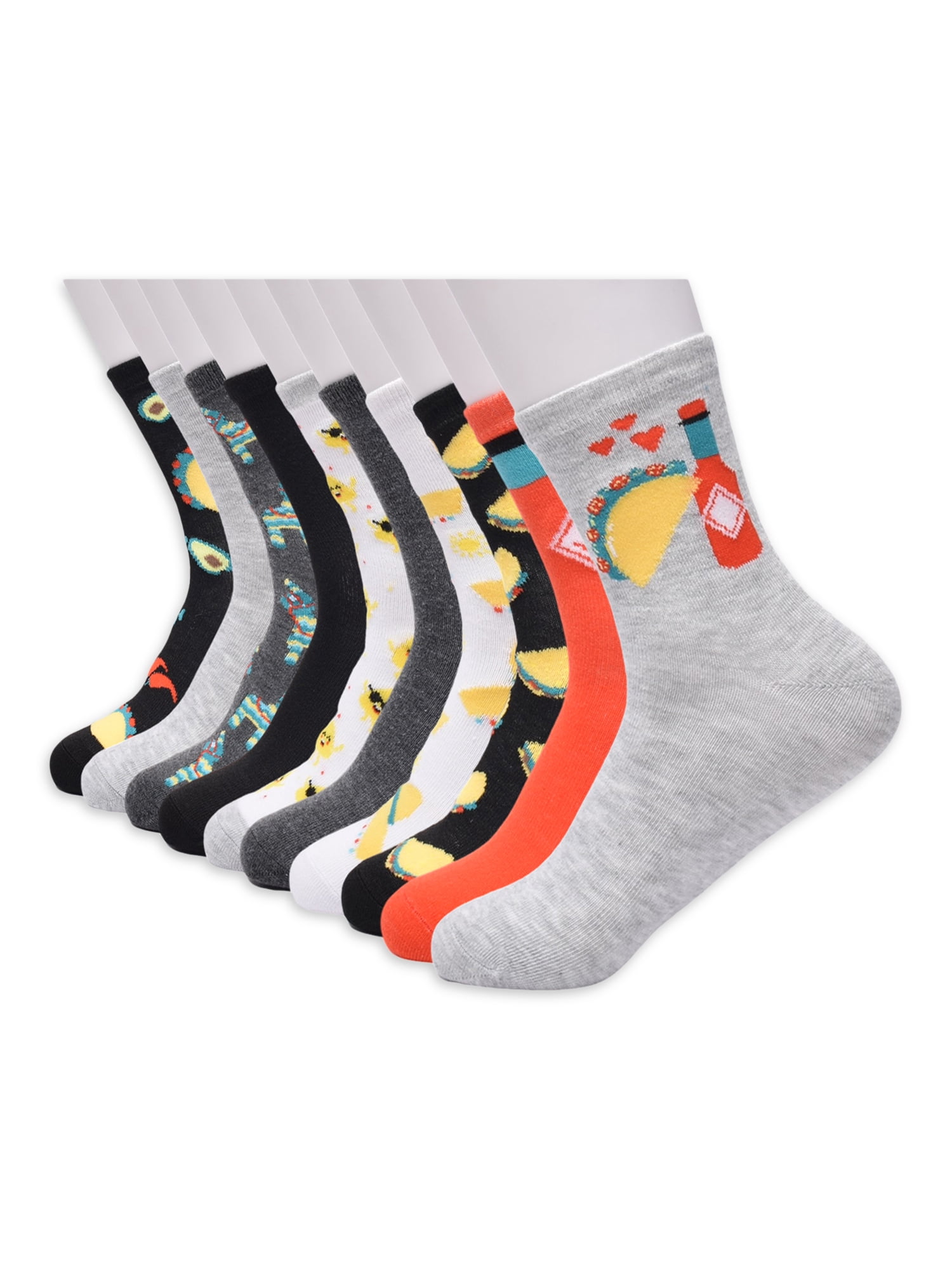 No Boundaries Women's Graphic Shortie Crew Socks, 10-Pack, Shoe Size 4-10