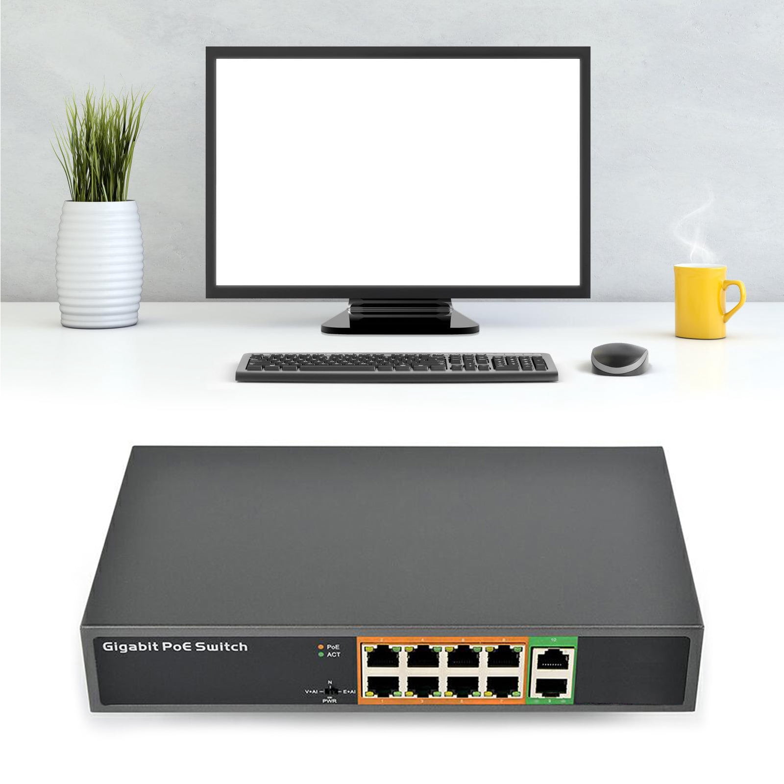 10 Port Gigabit Power Ethernet Switcher with 8 1000Mbps Unmanaged Networking Switcher for Home Networking
