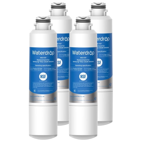 Waterdrop F27 Refrigerator Water Filter, Replacement for Samsung® DA29-00020B ,HAF-CIN/EXP, DA29-00020A/B, RF263BEAESR, RF28HMEDBSR, RF263TEAESG, RF4287HARS,4 Filter