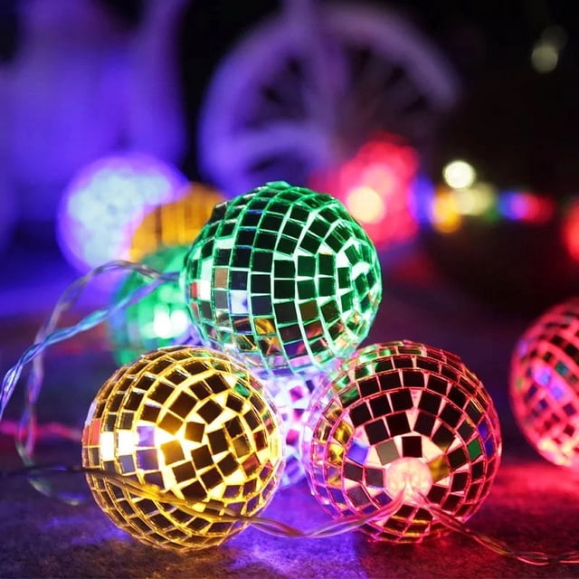 Cadena de luces LED con forma de bola de espejo de 4 cm de diámetro, luces decorativas para salón de baile, luces para festivales, luces colgantes decorativas de estilo nórdico