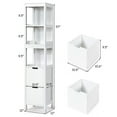 thumbnail image 2 of Tall Bathroom Storage Cabinet, 57" Multifunctional Bathroom Floor Cabinet with 3 Tier Shelves and 2 Drawers, Wooden Free-Standing Tower Rack (White, 12"D x 12"W x 57"H), 2 of 5