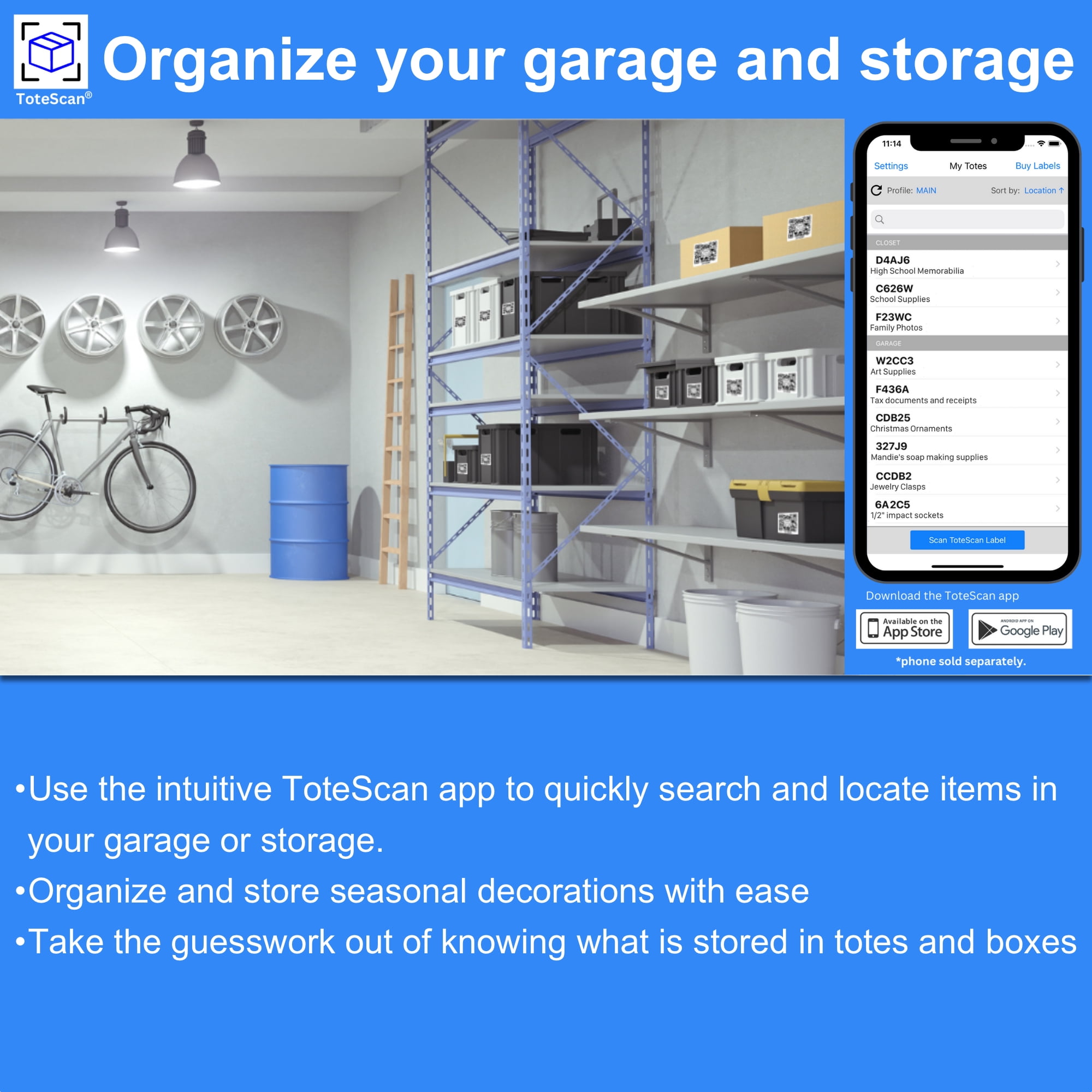 ToteScan Intelligent QR Labels for Organization/Moving/Storage (45 Unique Labels, 2.5"x3")