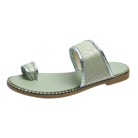 

Fsqjgq Sandals Women Teal Slippers for Women Women s Slip Toe Flat Slippers Large Casual Beach Sandals Fuzzy Womens Slippers Size 10 Womens Slippers Green 41