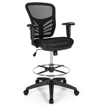 UPC: 6975210977272 | Costway Mesh Drafting Chair Office Chair w/Adjustable Armrests & Foot-Ring Black