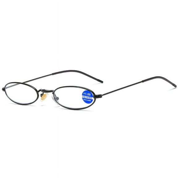 Mini Fashion Black Aluminum Alloy Box Presbyopic Glasses Metal Portable Pen Holder Type Ultralight Small Oval Reading Glasses  1.50 with Case