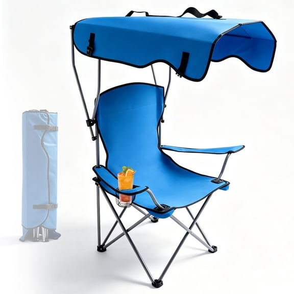 Portable Camping Chair with Canopy - Folding Chair with Canopy, Durable 600D Oxford Canopy Chair for Camping, Beach, Picnics, Fishing & Sports