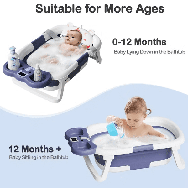 Tumajup Foldable Baby ‎Bathtub Elephant PP+TPE with Soft Cushion&Thermometer for 0-36 Months Toddler Gray