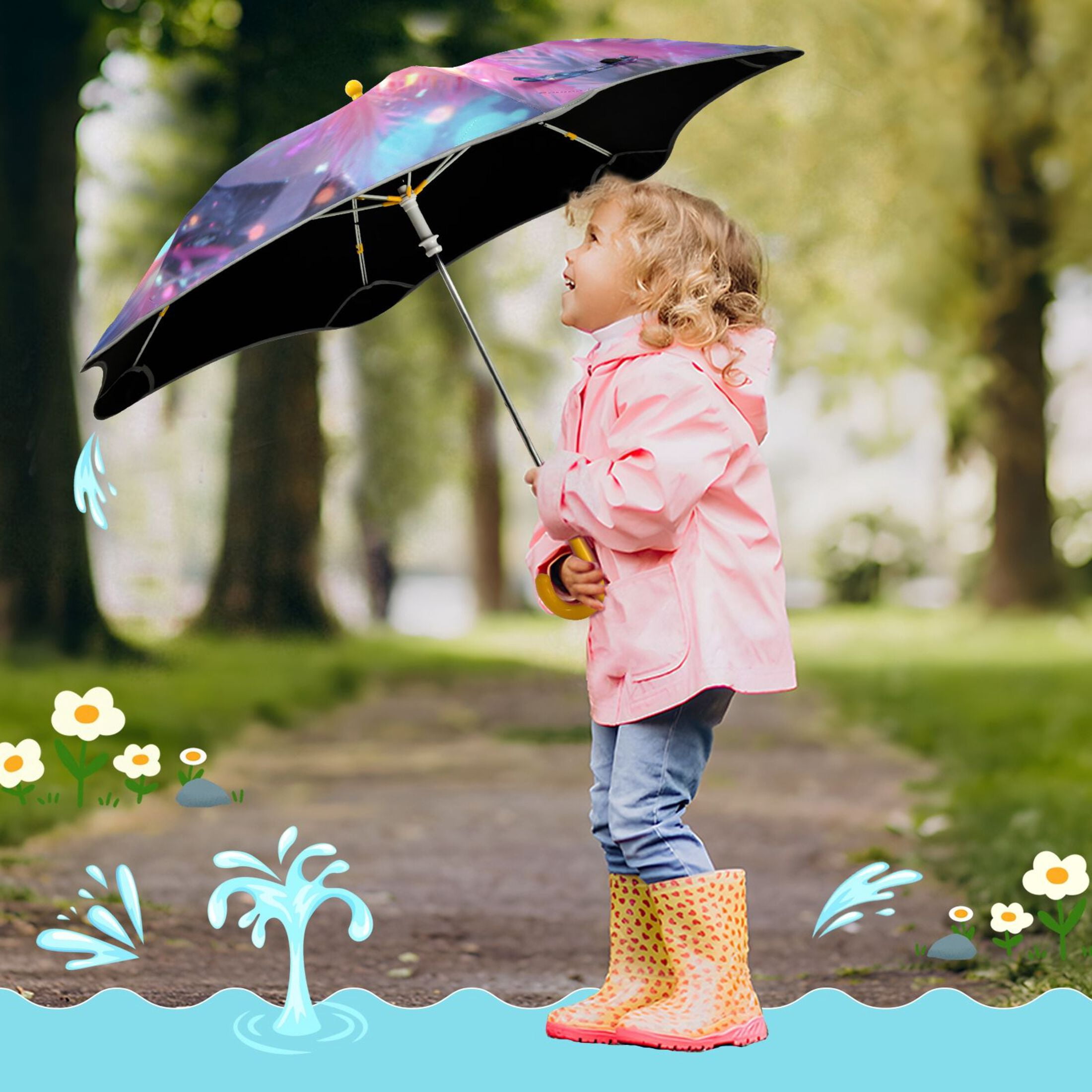 BZSMCE Folding Umbrellas Rain & UV Protection Windproof In Axolotl in Sparkle Pattern