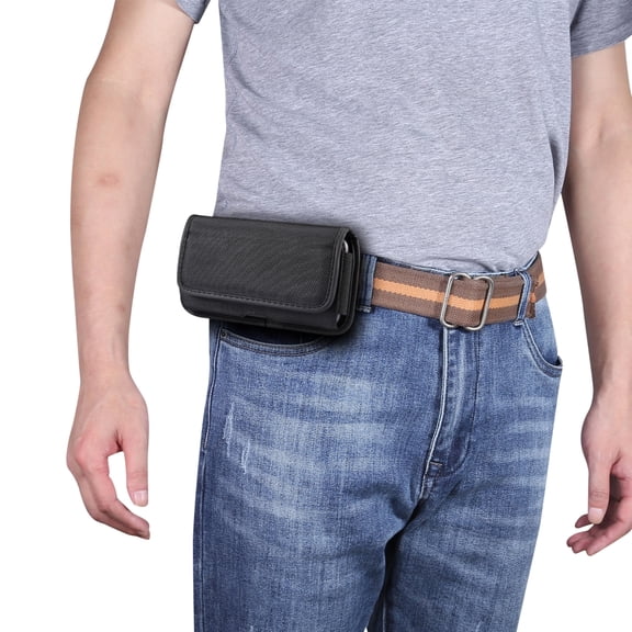 Cellphone Case Durable Oxford Cloth Horizontal Plate Hanging Waist Phone Waist Pack Leather Case with Card Slot,