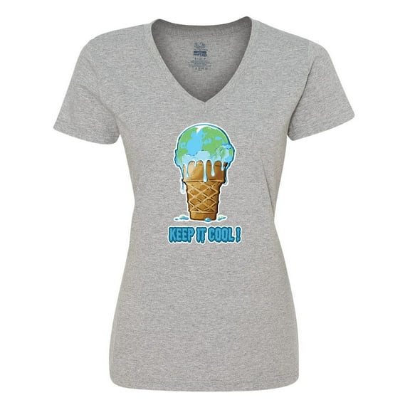 Inktastic Keep It Cool Melting Earth Ice Cream Cone Women's V-Neck T-Shirt