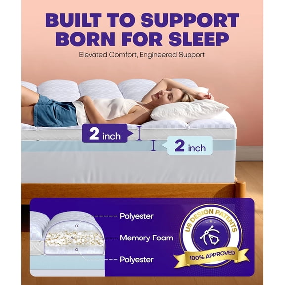 Dual Layer 4 Inch Memory Foam Mattress Topper for Pressure Relief with 4X Support, 2" Pillow Top Twin XL Mattress Topper 50% Viscose Made from Bamboo Plus 2" Cooling Gel Memory Foam Mattress Pad