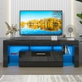 thumbnail image 3 of UHOMEPRO TV Stand for TV up to 55", Living Room Entertainment Center with RGB LED Lights and Storage Shelves Furniture, Black High Gloss TV Cabinet Console Table, 3 of 13