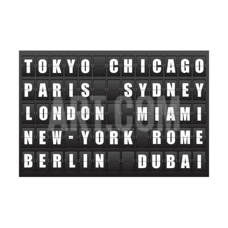 Name Art Print - Flight Destination, Information Display Board Named World Cities Tokyo, Chicago, Paris, Sydney, Lon Print Wall Art By cherkas