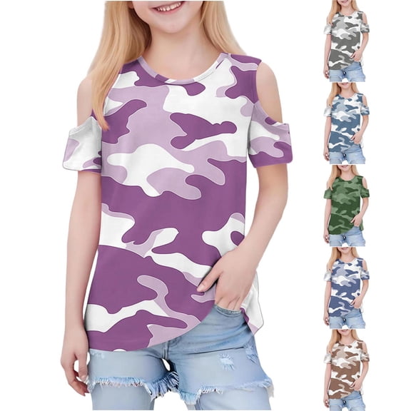 AHTJRT Camo T Shirts for Kids Boys Girls Lightweight Short Sleeve Crew Neck Tee Tops Casual Fall Spring Outdoor Hiking Camping Climbing Blouse Pink 9-10 Years