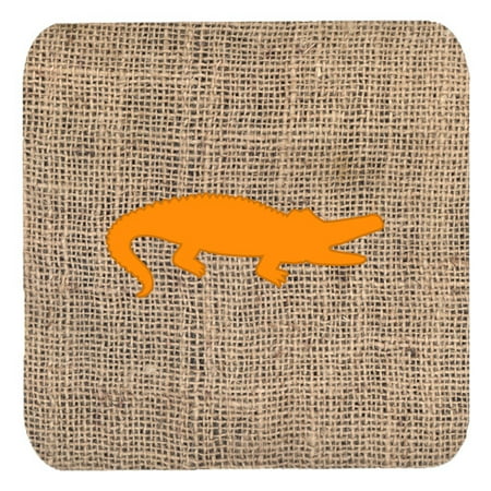 1120 Foam - Set of 4 Alligator Burlap and Orange Foam Coasters