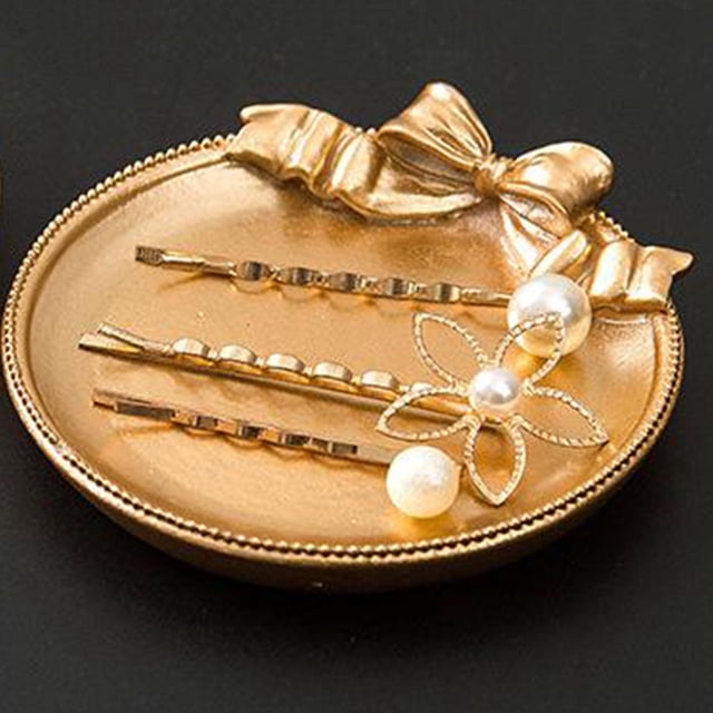 Bandeja de Resina Adornada, Bandeja Decorativa para Joyería, Organizador de Maquillaje, Tocador, Encimera, Bandeja de Almacenamiento, Organizador de J Ronda de oro Yinane bandeja de almacenamiento joya