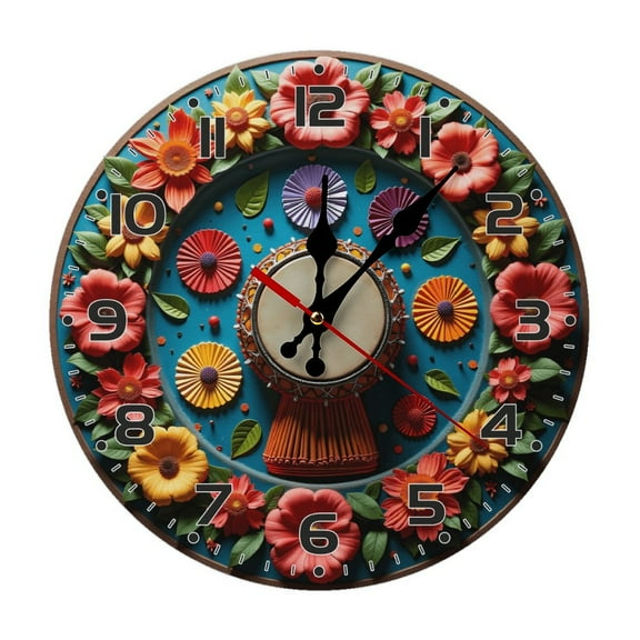 Colorful Floral Wall Clock 10 Inch Silent Non Ticking Round Clock Decoration for Living Room Kitchen Bedroom Bathroom Office Classroom