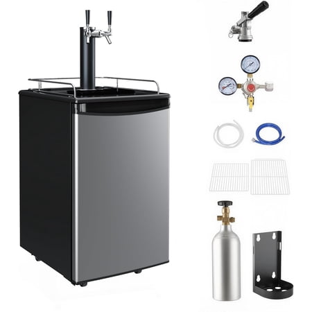 152L 5.4 Cu. ft Double Tap Beer Kegerator, Compact Draft Beer Keg Refrigerator Dispenser with Imitation Stainless Steel Door, Beverage Cooler for Home Bar, Party & Small Commercial Use