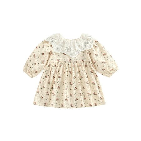 

Ma&Baby Baby Girl Romper/ Dress Long Sleeve Lace Floral Print Loose Bodysuit Tops/ Dress