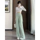 thumbnail image 4 of Pantalones de estilo chino de pierna ancha para mujer, nuevos pantalones de primavera, suaves y puros, combinables, largos, elegantes, con botones, estilo vintage, 4 of 5