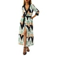 thumbnail image 3 of Coduop Women Casual Tie-up Shirt Dress Long Sleeve V-neck Long Dress With Pocket, 3 of 8