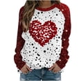 thumbnail image 1 of Penkiiy Hauts de Mode à Manches Longues pour Femmes, Col Rond Mignon, Blouse Tendance, Saint-Valentin 2025, Grande Taille, Imprimé Cœur d'Amour, Rouge, 1 of 5