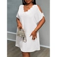 thumbnail image 3 of White Plus Size Dress With Cold Shoulder Sleeves And Scallop Edge V-Neck, 3 of 7