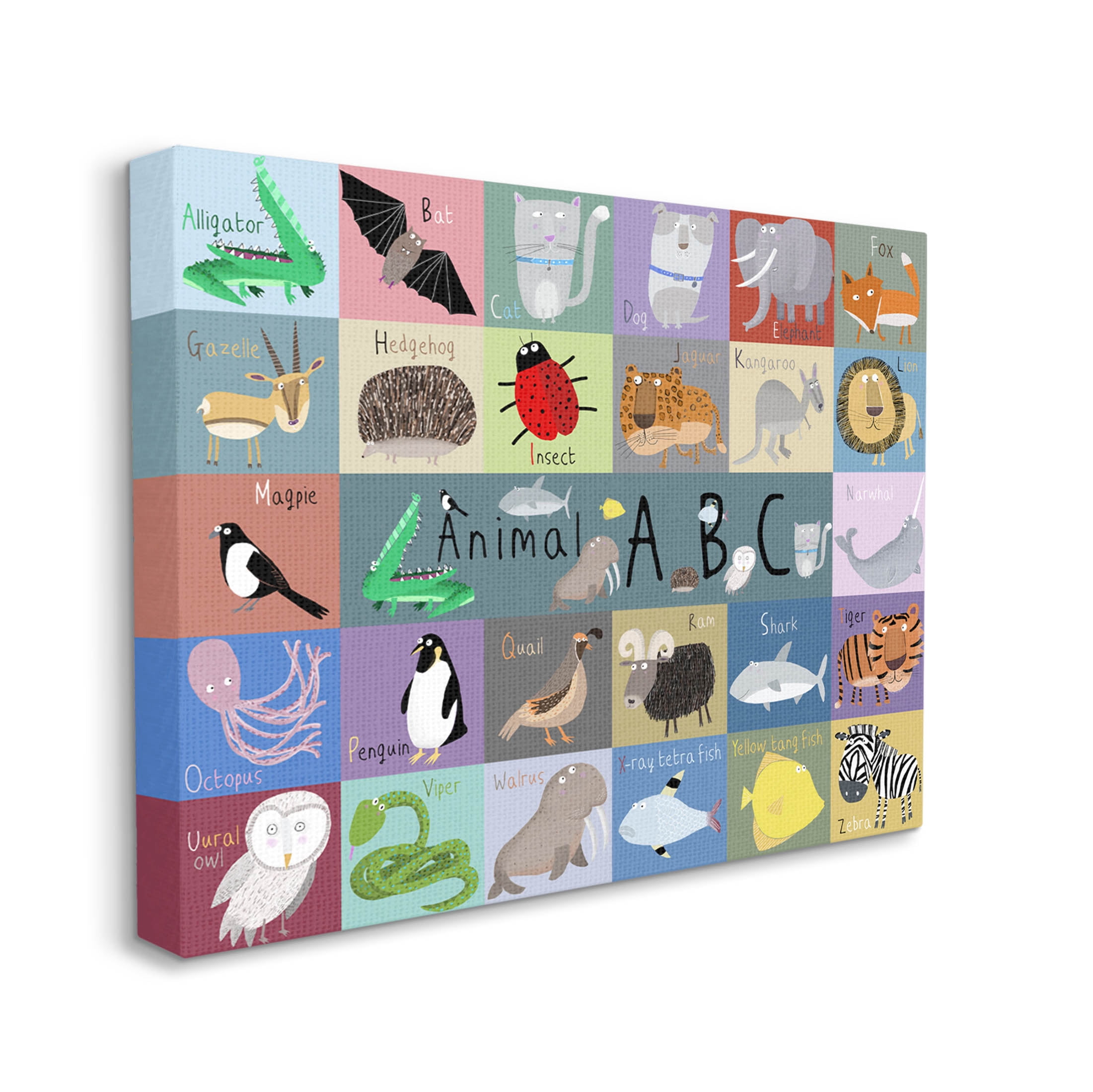 Stupell Industries Various Animal Alphabet Learning Graphic Art Gallery Wrapped Canvas Print Wall Art, Design by Carla Daly