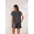 thumbnail image 3 of Women Two Piece Outfits Tracksuit Half Zip Lapel Cap Sleeve Sweatshirt High Waist Drawstring Shorts Set Sweatsuit, 3 of 6