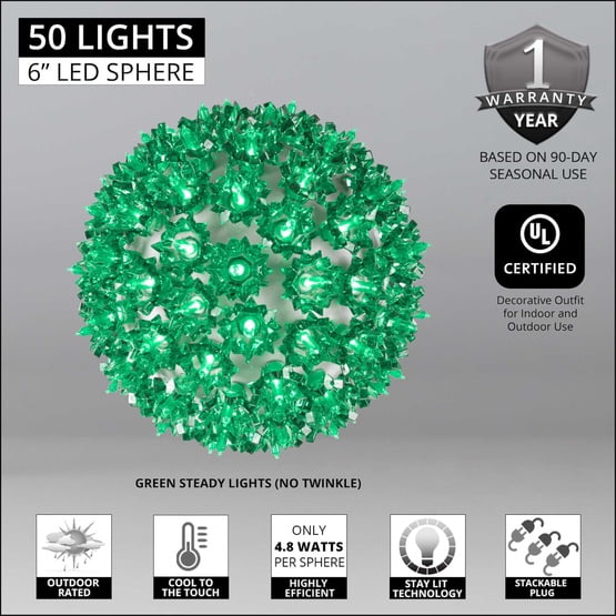 6" Green LED Starlight Sphere Outdoor Hanging Ball Lights Christmas Balls, Outdoor Party Lights Sphere Lights