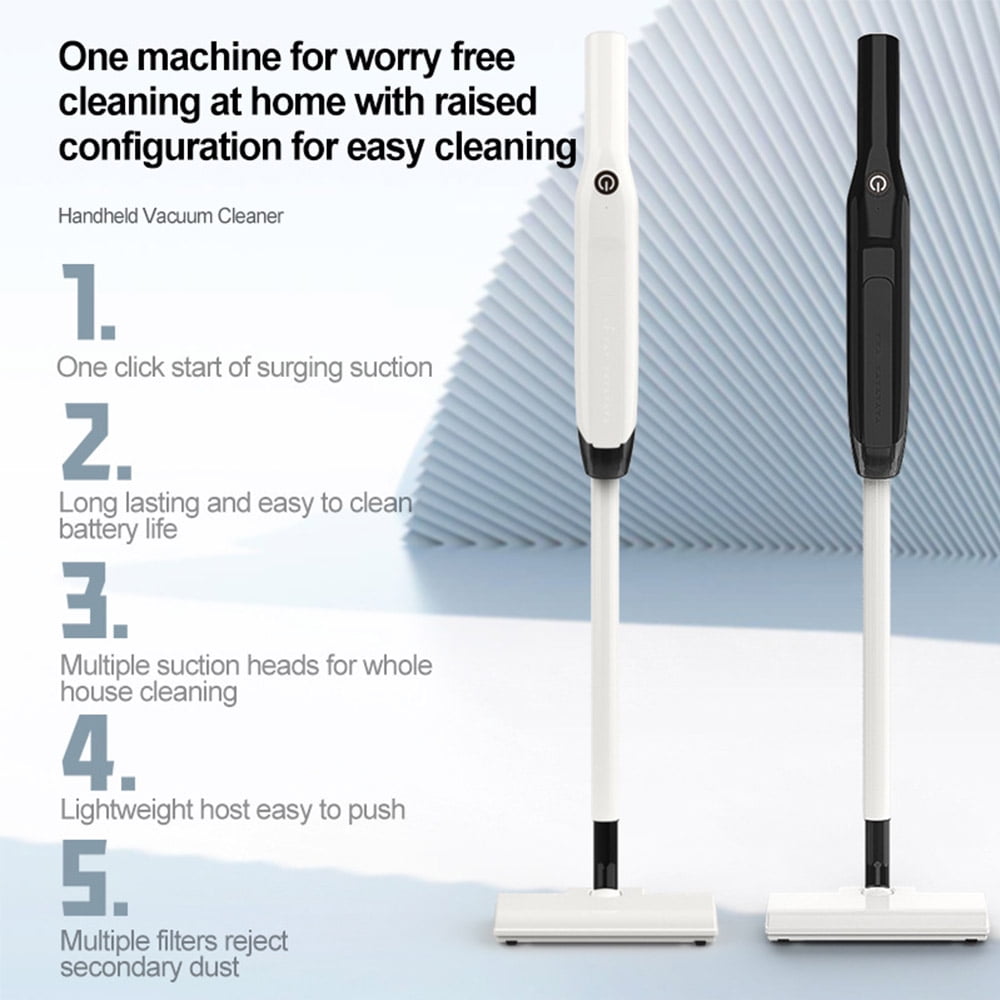 Cordless Push Vacuum Cleaner with Adjustable Handle Length, Powerful Suction, 3 Dust Removal Attachments, 2000mAh Long-Lasting Battery - For Home & Car Cleaning (White/Gray/Black)