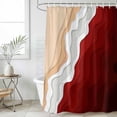 thumbnail image 4 of Red Coastal Beach Bathroom Shower Curtains with 12 Hooks Polyester Waterproof Shower Curtain for Stalls and Bathtubs Farmhouse Abstract Ocean Waves Striped Decorative Bathroom Curtain 72x96 Inches, 4 of 9