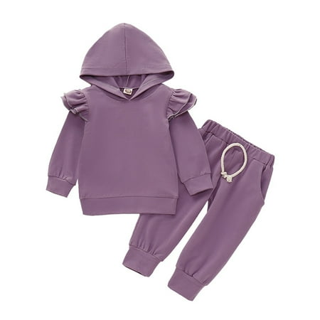 

2Pcs Fashion Toddler Baby Girls Autumn Clothing Solid Cotton Long Sleeve Hooded Tops Pants Tracksuit Clothing Set Size 0-3Y