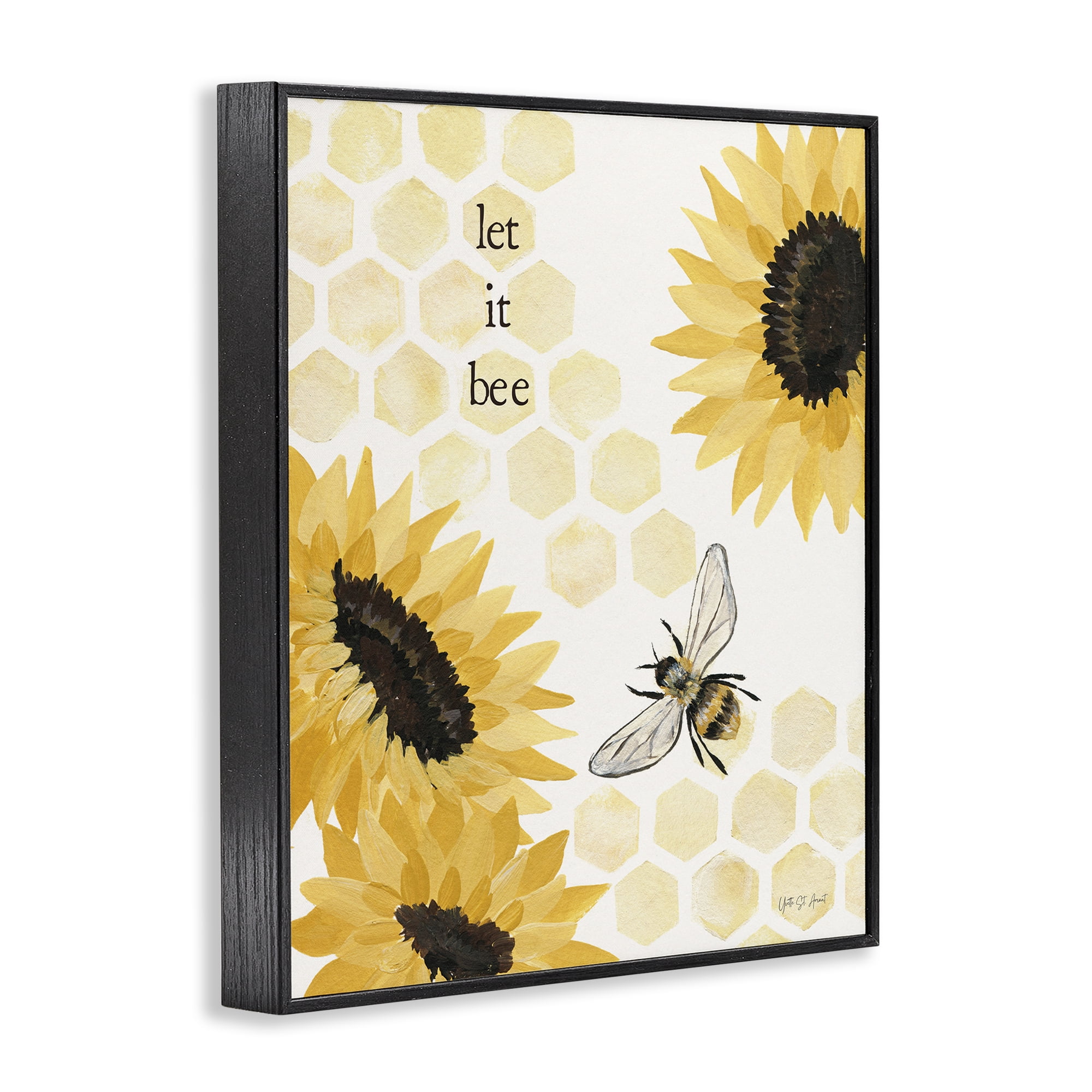 Stupell Industries Let It Bee Honeycomb Botanical & Floral Painting Black Framed Art Print Wall Art, 24 x 30