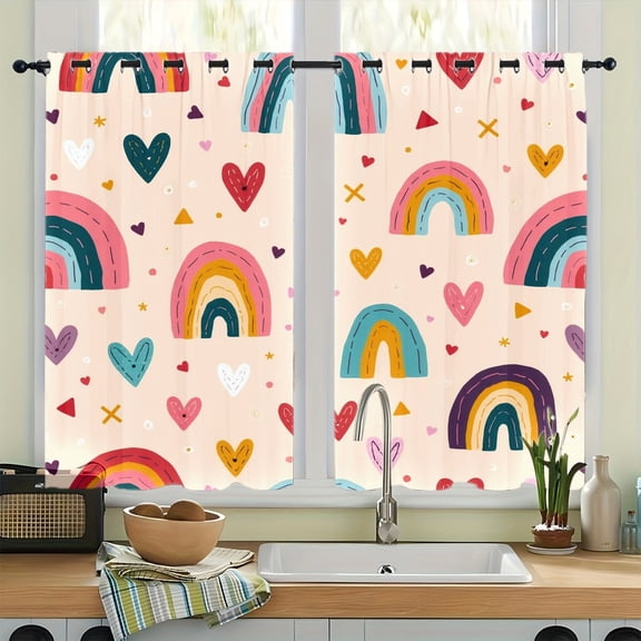 WNOOHIY Cute Rainbow Heart Grommet Blackout Curtains, Thermal Insulated Noise‑Reducing Room Darkening Curtain Drapes for Bedroom Living Room, 2Pcs