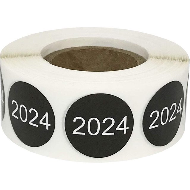 InStockLabels 2024 Year Stickers (Black) - 0.75", 500 Round Stickers Per Roll – Round Labels for File Folders, Sticker Labels for End of Year Organization, Circle Stickers for Office & Home Use