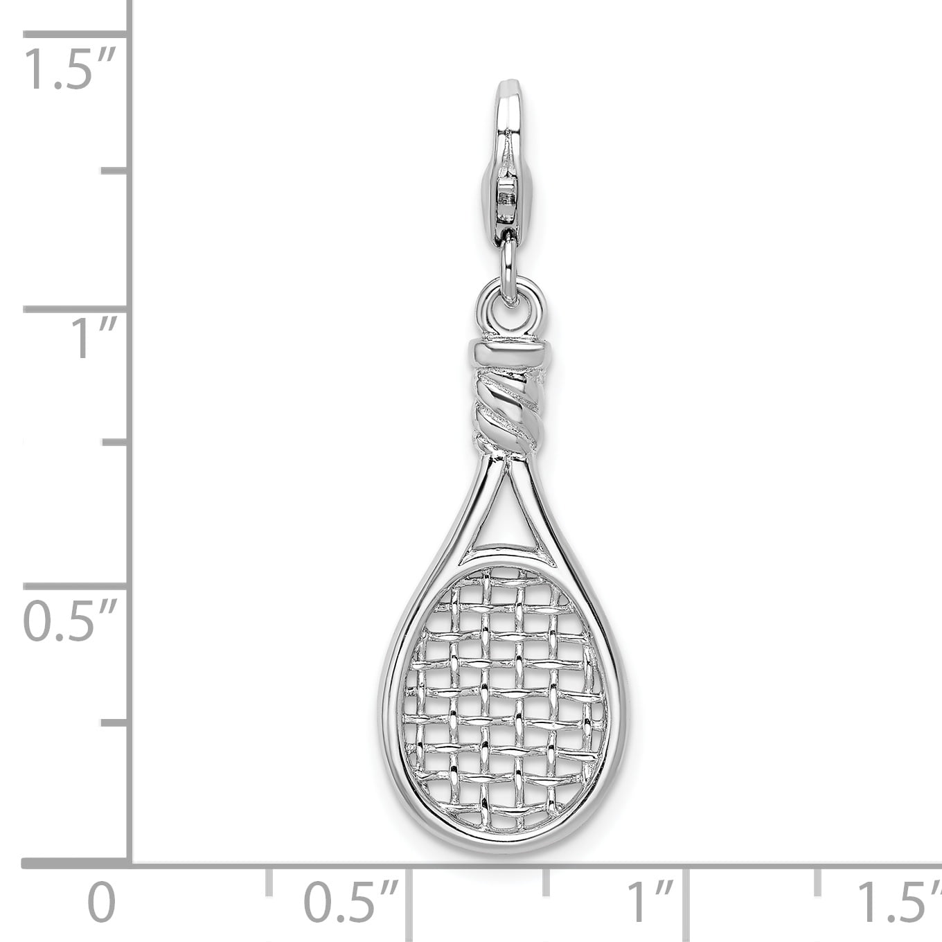Amore La Vita  Sterling Silver Rhodium-plated Polished 3-D Polished Tennis Racquet Charm with Fancy Lobster Clasp