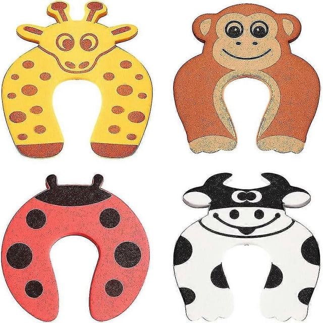 Tope de puerta de espuma con diseño de animales de dibujos animados, protector de dedos para bebés, previene lesiones por pellizcos en los dedos.