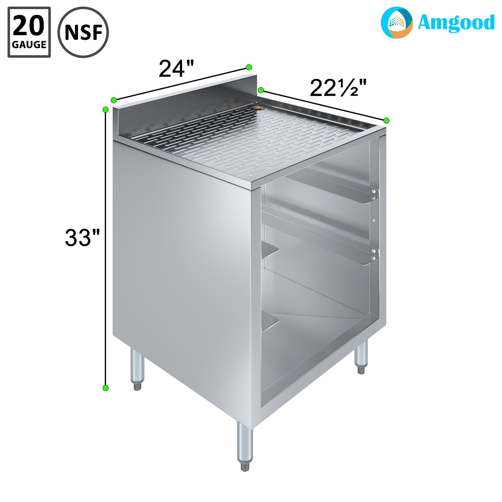 AmGood 22-1/2 in. x 24 in. x 30 in. Stainless Steel Glass Rack Storage Cabinet With Rack Slides