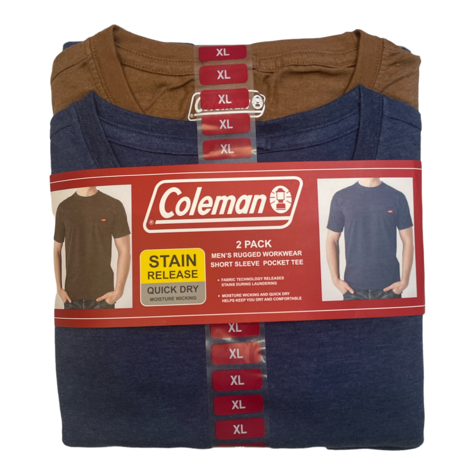 Coleman Men's Rugged Workwear Short Sleeve Pocket Tee, 2 Pack (Cobalt