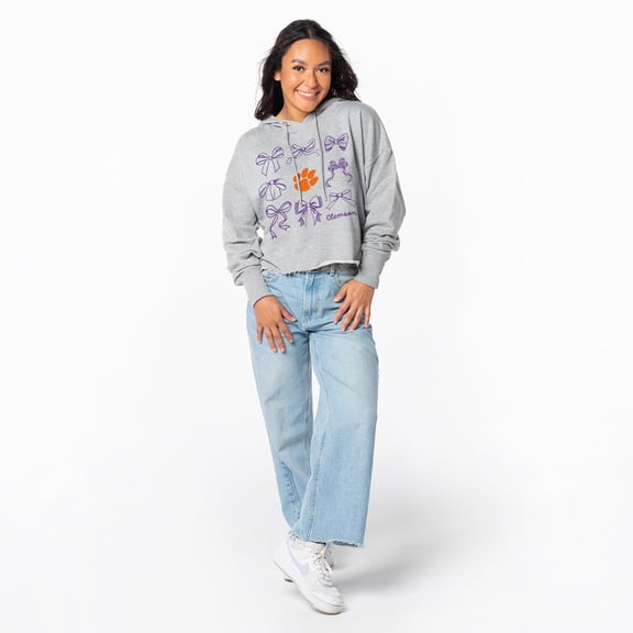 Women's ZooZatz Gray Clemson Tigers Cropped Pullover Hoodie