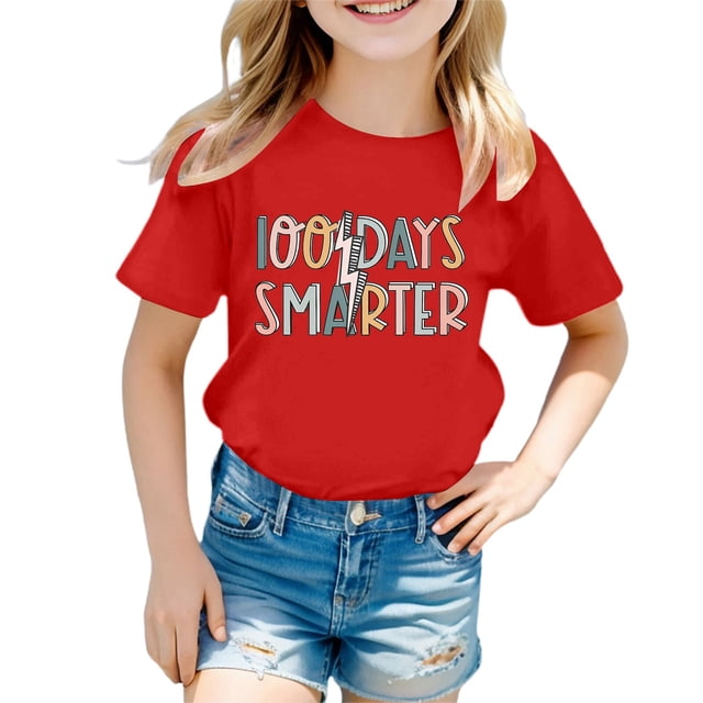 FhsagQ Mode Décontractée pour Enfants 7 Juillet Imprimé Col Rond Manches Courtes T-Shirt Ample Fille Printemps 7 Juillet T-Shirts Taille 12-14 Pâques Rouge 4-5 Ans